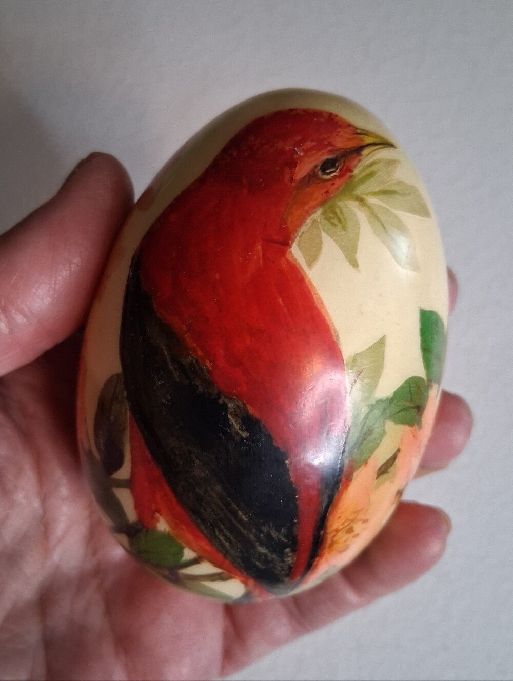 Hand Painted Decorative Red Bird Egg